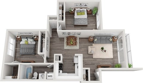 Floor plan for 2 beds, 1 bath, 950 sqft